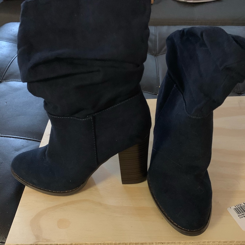 Navy mid calf booties